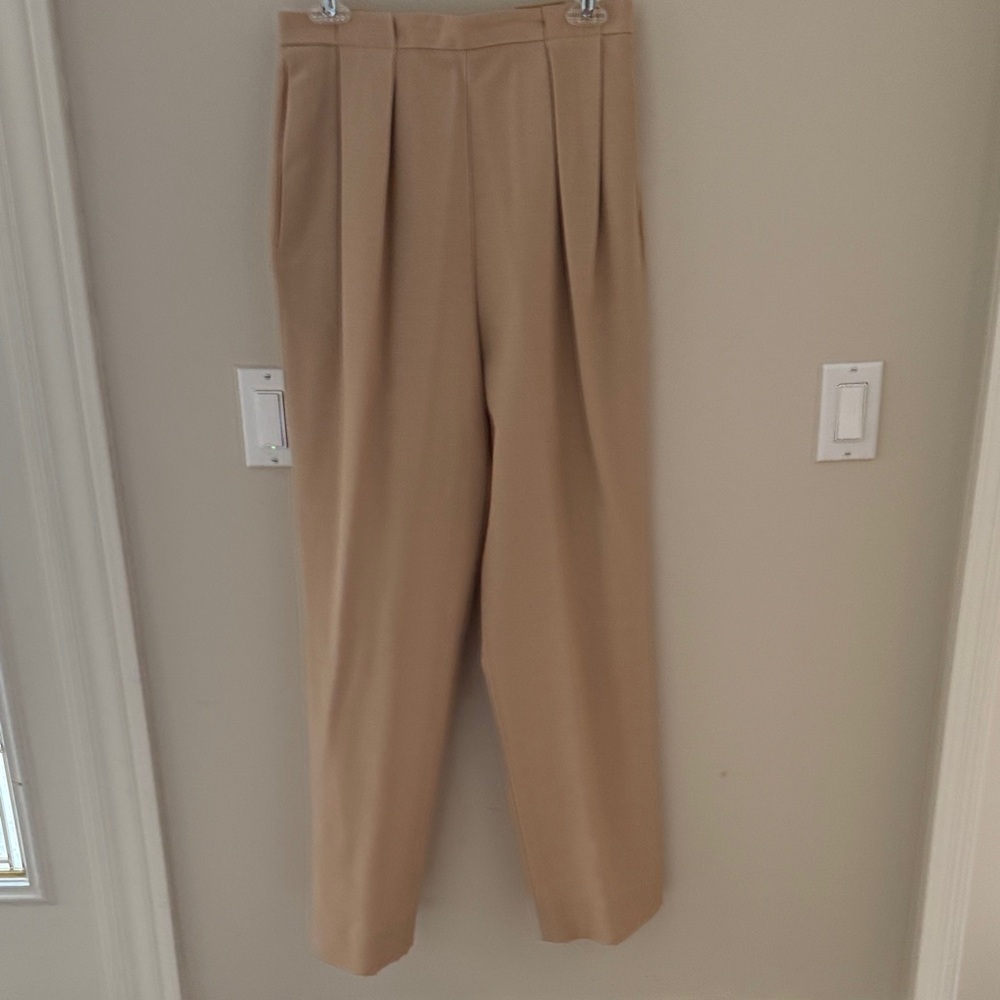 Vintage Emanuel Ungaro Wool Pleated Trousers Beige High Waist Women's Size 10